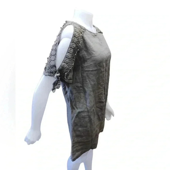 I Jeans 100% linen Olive Cold Shoulder Slip Mini Dress Size Small - Picture 3 of 10